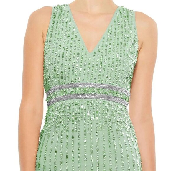 Mac Duggal Lime Green Vertical Sequin Midi Sheath Dress - Picture 3 of 3